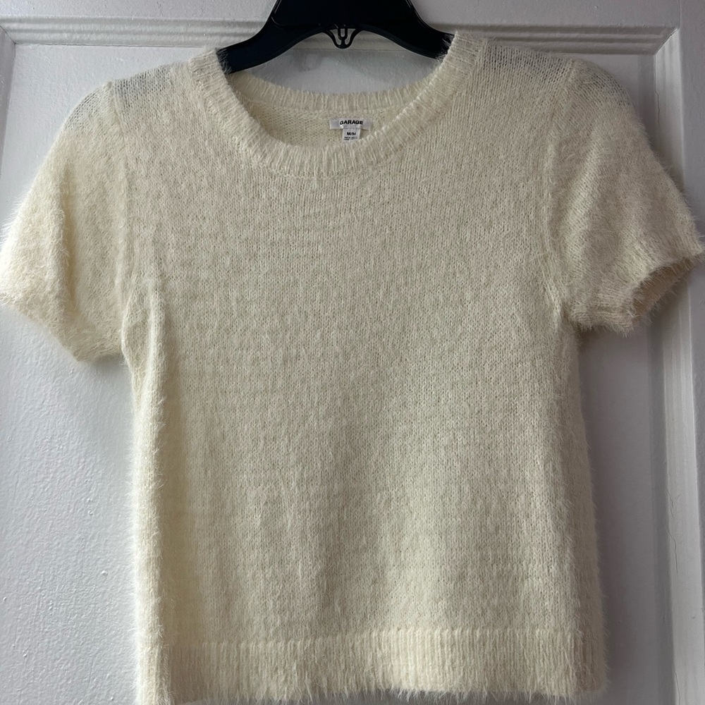Garage Cream Fuzzy Knit Top
